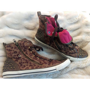 Cheetah print fur and studded leather high tops 8